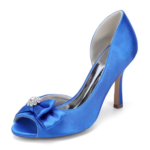 Damen Satin Slip Auf Brautschuhe Mit Strass Schleife Brautschuhe Pfennig Hoher Absatz Business Kleid Brautjungfern Peeptoe Sandalen,Blau,39 EU Damen Satin Slip Auf Brautschuhe Mit Strass Schleife Brautschuhe Pfennig Hoher Absatz Business Kleid Brautjungfern Peeptoe Sandalen,Blau,39 EU von Generic