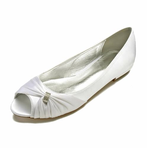 Damen Satin Slip on Flache Brautschuhe mit offenem Zehen Ballerinas Mit Strass Kleid Hochzeitsschuhe,Elfenbein,44 EU Damen Satin Slip on Flache Brautschuhe mit offenem Zehen Ballerinas Mit Strass Kleid Hochzeitsschuhe,Elfenbein,44 EU von Generic