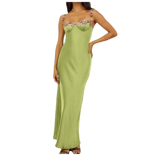 Damen Satin Spaghettiträger Unterkleid Figurbetontes Maxikleid Ärmellos Hochzeitsgast Elegante Abendpartykleider Damen Hemdkleid (Green, S) von Generic