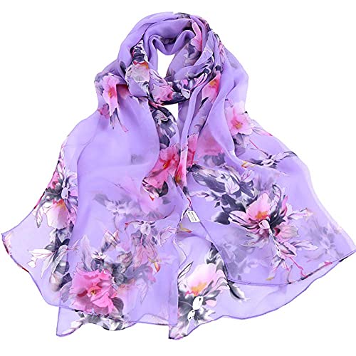 Damen Schal Chiffon - Floral Print Scarf Blumenmuster Sommer Scarves Bunt Stola Halstuch Tuch Seidenschal Blumen Scarf von Generic