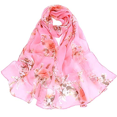 Damen Schal Chiffon - Floral Print Scarf Blumenmuster Sommer Scarves Bunt Stola Halstuch Tuch Seidenschal Blumen Scarf von Generic