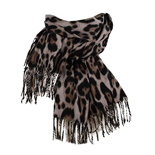 Damen Schal Leoparden Winter Schultertuch Deckenschal übergroßer Kuscheliger Oversized Poncho lang mit Fransen Schal Leopardenmuster Winter Warmer Halstücher mit Fransen von Generic