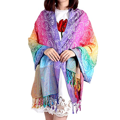 Damen Schal Marokko Regenbogen-Farben Pashmina - Viskose/Polyester - XXL bunt/mehrfärbig Halstuch Schal von Generic