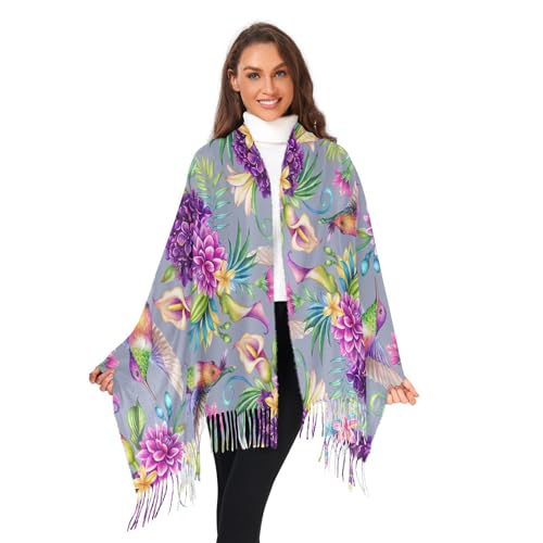 Damen Schal Tropisch Kolibri Blume Frühling Sommer Vogel Frauen Schal Warme Scarf Poncho Winddicht Damenschals Schalcape von Generic