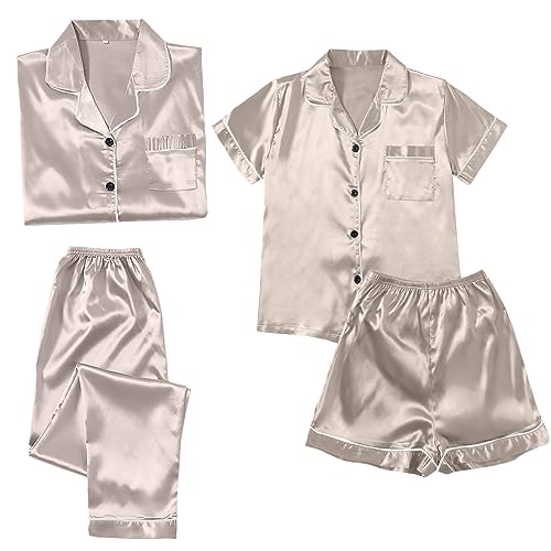 Damen Schlafanzug 4er Set Cami Schlafanzug Plaid Pajamas Set Nachtwäsche Schlafhose Kariert Schlafanzüge Hausanzug von Generic