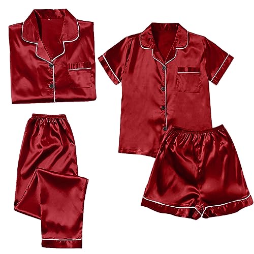 Damen Schlafanzug 4er Set Cami Schlafanzug Plaid Pajamas Set Nachtwäsche Schlafhose Kariert Schlafanzüge Hausanzug von Generic