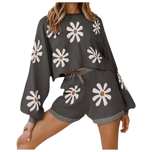 Damen Schlafanzug Blumen Freizeitanzug Strick Oberteil Lang Puffärmel & Kurzhose Herbst Pyjamas Set Zweiteiliger Hausanzug Pullover Freizeit Outfit Set Damen Schlafanzug Blumen Freizeitanzug Strick Oberteil Lang Puffärmel & Kurzhose Herbst Pyjamas Set Zweiteiliger Hausanzug Pullover Freizeit Outfit Set von Generic