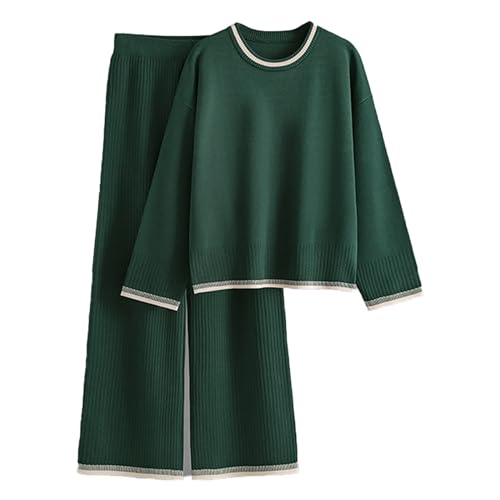 Damen Schlafanzug Lang Pyjama Set Herbst Frauen Winter Einfarbig Langarm Rollkragen Stricken Pullover Breite Bein Hosen Lose Version Von Casual Hause Schlafanzug Set Damen Damen (Green, One Size) von Generic