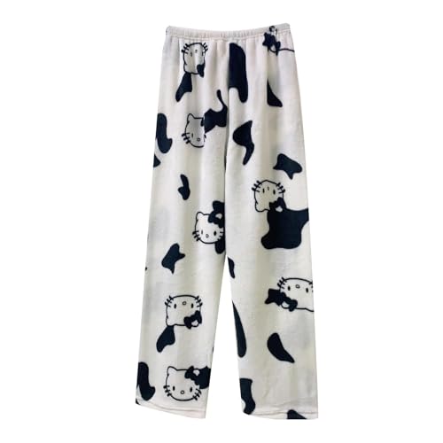 Damen Schlafanzughose Hosen Lang Flanell Pyjama Hose Damen Schlafhose Weich Kawaii Pyjamas Anime Bequeme Warme Pyjamahose Lounge Hose Ideal zum Schlafen Warmes Geschenk für sie von Generic