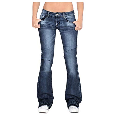 Damen Schlaghosen Jeanshose lang Stretch Skinny Schlagjeans Schlag Weite Jeanshosen Weites Bein Denim Hose Hüftjeans Hüfthose Hosen (Marine, XXXXL) von Generic