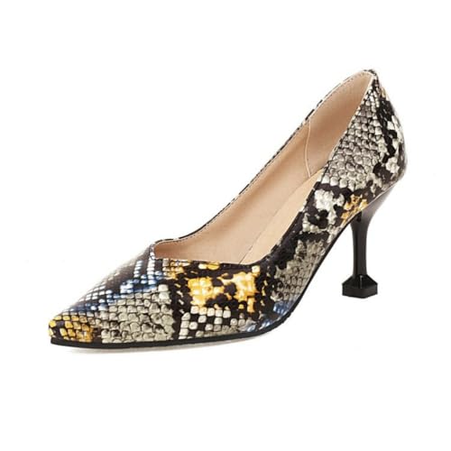 Damen Schlangenleder - Gemusterte Hoher Absatz Spitz Zehen PU Leder Kleid Pumps Slip Auf Partei Abschlussball Schuhe,Snake Print,46 EU von Generic