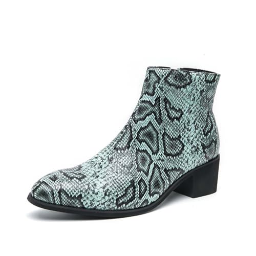 Damen Schlangenprint-Ankle Boots – Herren Spitz Zulaufende Blockabsatz-Zip-Up Chelsea-Stil Modeboots, Wasserdicht, Geeignet Für Die Tägliche Freizeitkleidung.,Grün,44 EU von Generic