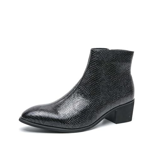 Damen Schlangenprint-Ankle Boots – Herren Spitz Zulaufende Blockabsatz-Zip-Up Chelsea-Stil Modeboots, Wasserdicht, Geeignet Für Die Tägliche Freizeitkleidung.,Schwarz,39 EU von Generic
