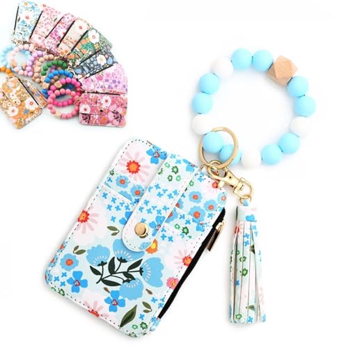 Damen-Schlüsselanhänger im Boho-Stil mit Perlenquaste, Armband-Schlüsselanhänger-Geldbörse, for Frauen(Light Blue) von Generic