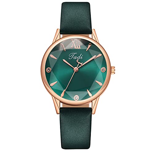 Damen Schmal Frauen-Uhr-Damen-Lederband-Quarz-Armbanduhr-weibliche Moderne und einfache Uhr Uhrenarmband Für Damen Ohne Verschluss (Green, One Size) von Generic