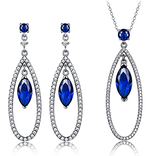 Damen-Schmuckset aus 925er Sterlingsilber mit Aquamarin-Edelstein, Ohrringen, Anhänger und Halskette, zweiteilig von Generic