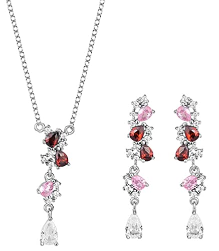 Damen-Schmuckset mit Halskette und Ohrsteckern aus 925er Sterlingsilber mit Zirkonia-Halo-Anhänger von Generic