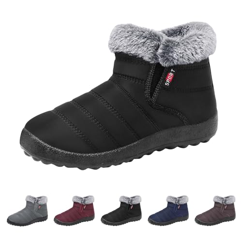 Damen Schneestiefel Gefüttert - Winterboots Ohne Schnürsenkel Wasserdicht Winterstiefel Warm Schneestiefel Winterschuhe Kurzschaft Schlupfstiefel rutschfest Winter Boots Slip-On Winterschuhe von Generic
