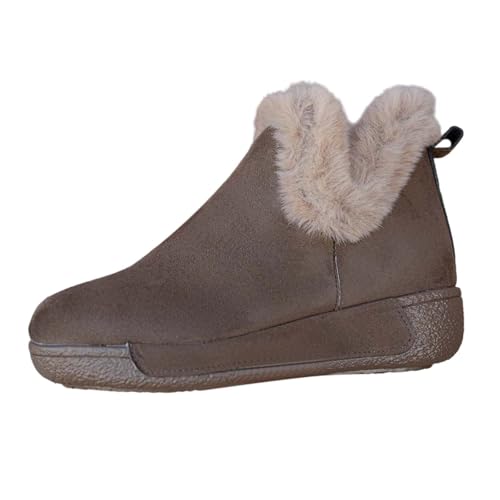 Damen Schneestiefel Winter gefüttert flacher Absatz Freizeitschuhe warmes Fleece weich bequem rutschfest Stiefeletten runde Zehen (Coffee, 38) von Generic