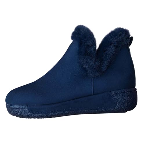 Damen Schneestiefel Winter gefüttert flacher Absatz Freizeitschuhe warmes Fleece weich bequem rutschfest Stiefeletten runde Zehen (Navy, 36) von Generic