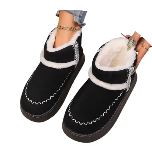Damen Schneestiefel Winter warm bequem ethnisch Schnürung Flache Schuhe Indoor Outdoor Alltag lässig Freizeit (Black, 36-37) von Generic