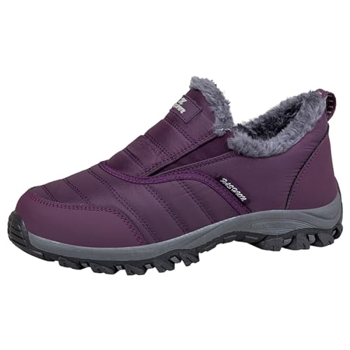 Damen Schneestiefel Winter warme gefütterte Stiefel bequeme Freizeitschuhe mit dicker Sohle modisches Paar Design einfach Slip-On für Damen (Purple, 39) von Generic