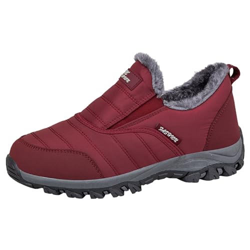 Damen Schneestiefel Winter warme gefütterte Stiefel bequeme Freizeitschuhe mit dicker Sohle modisches Paar Design einfach Slip-On für Damen (Red, 41) von Generic