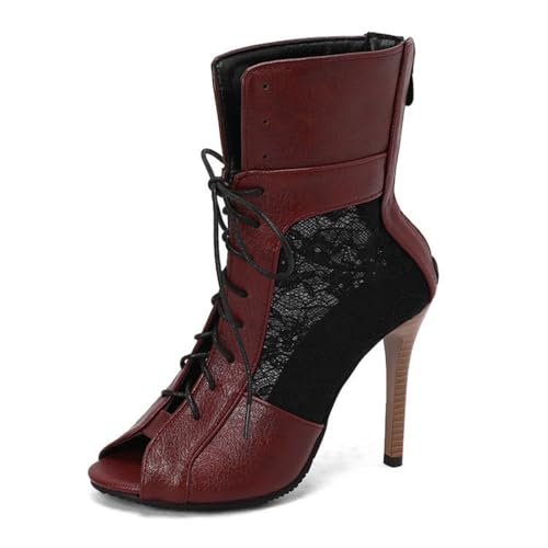 Damen Schnüren Kurze Stiefel Mit Reißverschluss Hinten Peeptoe PU-Leder Partei Abschlussball Kleid Sandalen Sexy Hoher Absatz Mittelhohe Stiefel,Burgundy,38 EU Damen Schnüren Kurze Stiefel Mit Reißverschluss Hinten Peeptoe PU-Leder Partei Abschlussball Kleid Sandalen Sexy Hoher Absatz Mittelhohe Stiefel,Burgundy,38 EU von Generic
