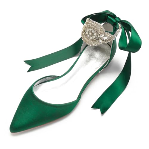 Damen Schnürschuhe Aus Satin Geschlossene Ballerina Mit Spitzer Zehenpartie Flach Mit Strasssteinen Niedrige Stämmiger Absatz Brautsandalen,Dark Green,38 EU Damen Schnürschuhe Aus Satin Geschlossene Ballerina Mit Spitzer Zehenpartie Flach Mit Strasssteinen Niedrige Stämmiger Absatz Brautsandalen,Dark Green,38 EU von FQMAYPO