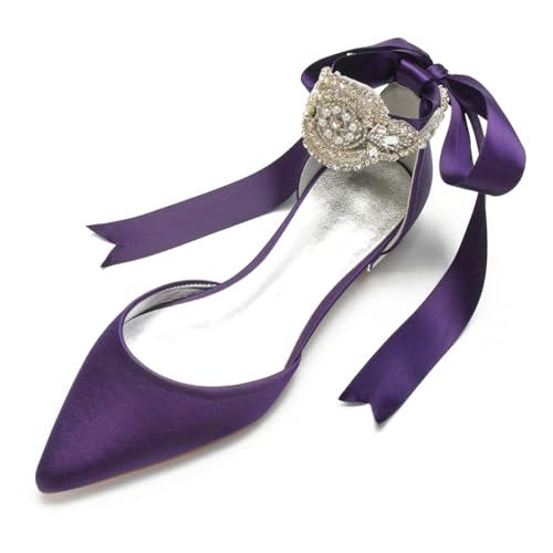 Damen Schnürschuhe Aus Satin Geschlossene Ballerina Mit Spitzer Zehenpartie Flach Mit Strasssteinen Niedrige Stämmiger Absatz Brautsandalen,Dark Purple,38 EU Damen Schnürschuhe Aus Satin Geschlossene Ballerina Mit Spitzer Zehenpartie Flach Mit Strasssteinen Niedrige Stämmiger Absatz Brautsandalen,Dark Purple,38 EU von FQMAYPO