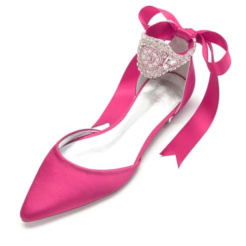 Damen Schnürschuhe Aus Satin Geschlossene Ballerina Mit Spitzer Zehenpartie Flach Mit Strasssteinen Niedrige Stämmiger Absatz Brautsandalen,Fuchsia,43 EU Damen Schnürschuhe Aus Satin Geschlossene Ballerina Mit Spitzer Zehenpartie Flach Mit Strasssteinen Niedrige Stämmiger Absatz Brautsandalen,Fuchsia,43 EU von FQMAYPO