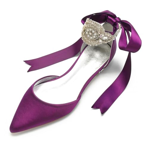 Damen Schnürschuhe Aus Satin Geschlossene Ballerina Mit Spitzer Zehenpartie Flach Mit Strasssteinen Niedrige Stämmiger Absatz Brautsandalen,Lila,38 EU Damen Schnürschuhe Aus Satin Geschlossene Ballerina Mit Spitzer Zehenpartie Flach Mit Strasssteinen Niedrige Stämmiger Absatz Brautsandalen,Lila,38 EU von FQMAYPO