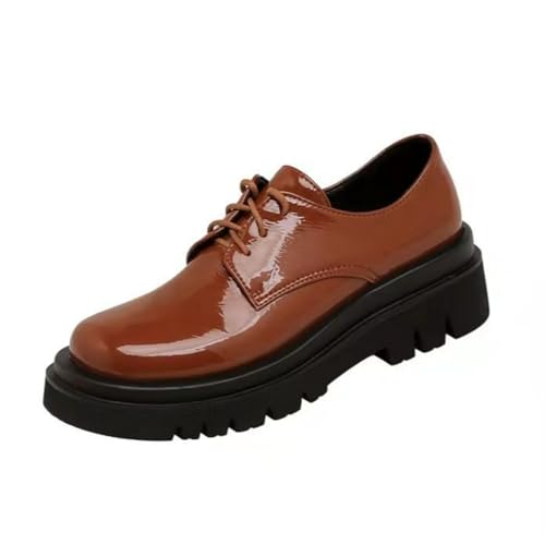 Damen Schnürung Arbeit Büro Kleid Schuhe Geschlossene Zehe Lackleder Loafers Schuhe Blockabsatz Plateau Freizeitschuhe,Braun,41.5 EU Damen Schnürung Arbeit Büro Kleid Schuhe Geschlossene Zehe Lackleder Loafers Schuhe Blockabsatz Plateau Freizeitschuhe,Braun,41.5 EU von Generic