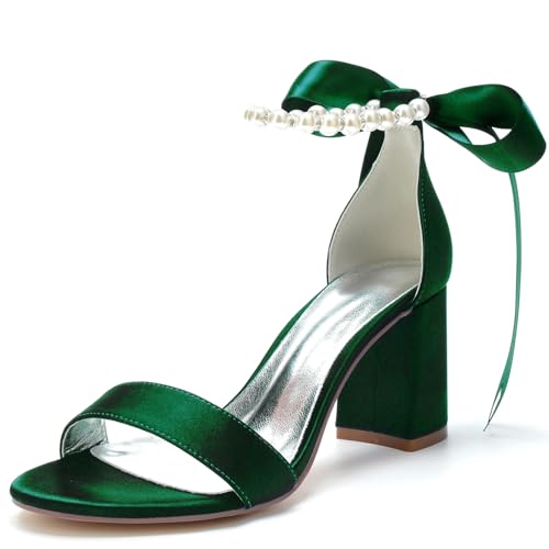 Damen Schnürung Hochzeitskleid Schuhe Mit Perle Offene Zehe Satin Braut Sandalen Hoher Stämmiger Ferse Abend Partei Abschlussball Schuhe,Dark Green,43 EU Damen Schnürung Hochzeitskleid Schuhe Mit Perle Offene Zehe Satin Braut Sandalen Hoher Stämmiger Ferse Abend Partei Abschlussball Schuhe,Dark Green,43 EU von Generic