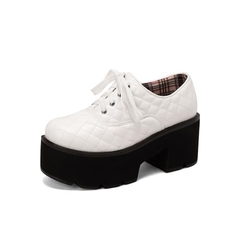 Damen Schnürung Mary Janes Geschlossene Runde Zehe PU Leder Plateau Schuhe Hoher Blockabsatz Uniform Kleid Schuhe,Weiß,39 EU Damen Schnürung Mary Janes Geschlossene Runde Zehe PU Leder Plateau Schuhe Hoher Blockabsatz Uniform Kleid Schuhe,Weiß,39 EU von Generic