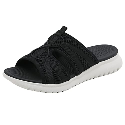 Damen Schuhe 43 Mode Frühjahr und Sommer Damen Sandalen Flachboden Leicht Slip On Mesh Atmungsaktiv Bequem Einfarbig Lässiger Stil Sandalen Damen Schwarz 41 von Generic