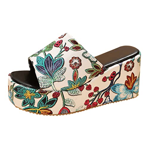 Damen Schuhe Elegant Sommer Mode Frühling Sommer Frauen Sandalen Plattform Dicke Sohle Keilabsatz High Heel Blumendruck Slip On Open Toe Bequemer Casual Style Gel Max Schuhe Damen von Generic