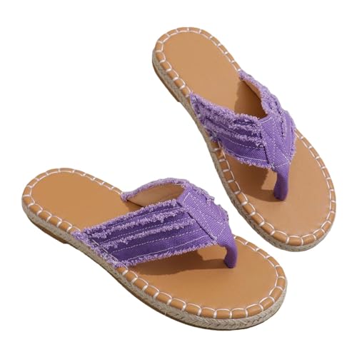 Damen Schuhe Schwarze Damen Strand-Tanga-Hausschuhe, hohl, lässig, Clip-Toe-Hausschuhe, flache Schuhe, Vintage-Sandalen Warme Schuhe Damen (Purple, 36) von Generic