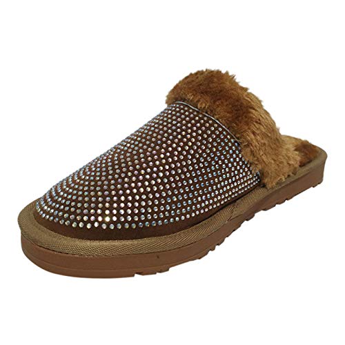 Damen Schuhe Weite H Outdoor Damen Strass Wolle Drag warme Hausschuhe und bequemer Flacher Schuh Schuhe Damen Schwarz Elegant Absatz (Brown, 40) von Generic