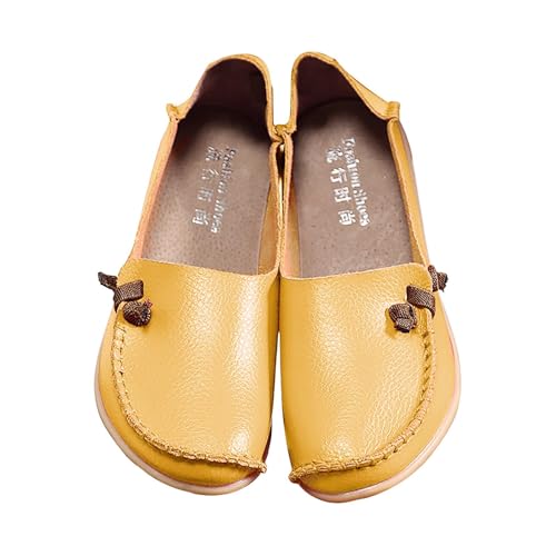 Damen-Schuhe aus echtem Rindsleder, Mutterschuhe, Damenschuhe, elastische Mädchen-Low-Top-Freizeitschuhe Schnäppchen Damen Schuhe (Yellow, 40) von Generic