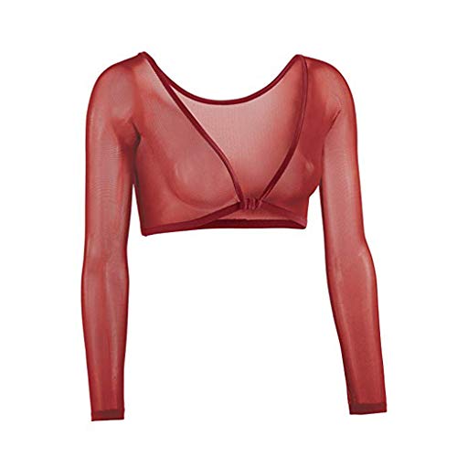 Damen Seamless Arm Shaper Crop Top 3/4 Ärmel Mesh Transparente Shapewear Unterwäsche Figurformende Vorder- und Rückseite Reversibel Shape Body Shirt Bluse Oberteile von Generic