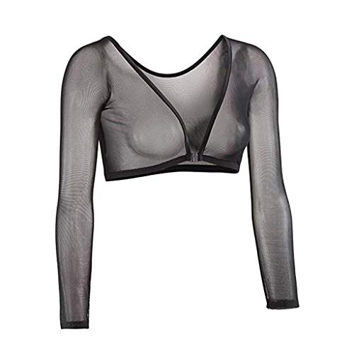 Damen Seamless Arm Shaper Crop Top 3/4 Ärmel Mesh Transparente Shapewear Unterwäsche Figurformende Vorder- und Rückseite Reversibel Shape Body Shirt Bluse Oberteile von Generic