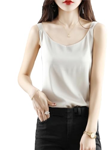 Damen-Seiden-Unterhemd Im Sommer-Stil. Tragen Sie Seidigen Satin Draußen Mit Seiden-Top champagne XXL von Generic