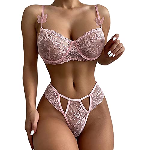 Damen Sexy Dessous Set 2 Stück BH Und Höschen Set Riemchen Babydoll Nachtwäsche Curvy Sexy Schlafanzug Reizwäsche Dessous Setunterwäsche-Sets Für Damen Starker Halt Unterwäsche Set Frauen Tanga von Generic