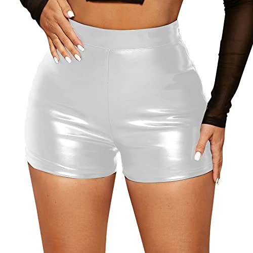 Damen Sexy Shorts Frauen Hotpants Karnevalskostüm Cosplay Festival Rave Pole Dance Outfit Damen Leder Shorts Wetlook High Waist Kurze Lederhose Skinny Lederoptik Leggins Hose Hotpants von Generic