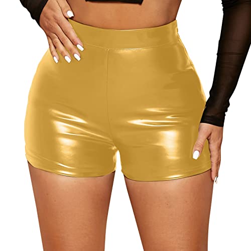 Damen Sexy Shorts Frauen Hotpants Karnevalskostüm Cosplay Festival Rave Pole Dance Outfit Damen Leder Shorts Wetlook High Waist Kurze Lederhose Skinny Lederoptik Leggins Hose Hotpants von Generic