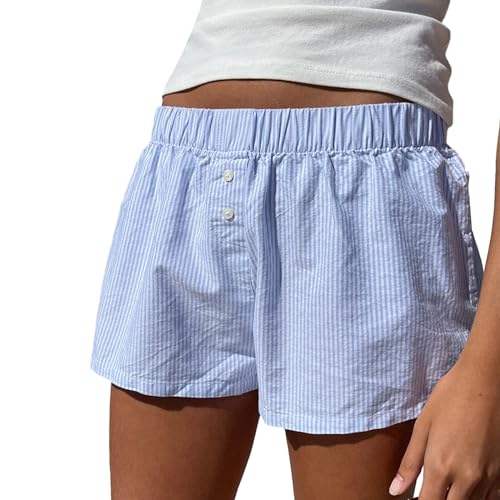 Damen Shorts Locker Weich Kariert Pyjama Bottom Shorts Niedlich Home Shorts (014 Blue, S) von Generic