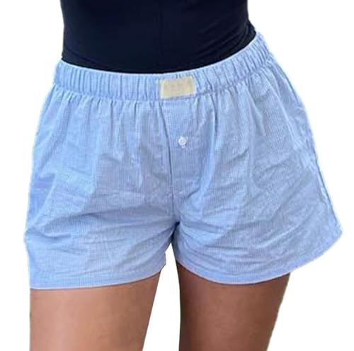 Damen Shorts Locker Weich Kariert Pyjama Bottom Shorts Niedlich Home Shorts (05 Light Blue, S) von Generic
