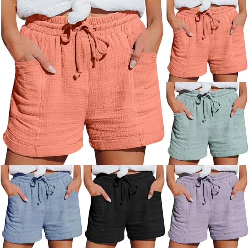 Damen Shorts Sommer Freizeitshorts Hohe Taille Kurze Hose Causal Einfarbig Sportshorts mit Taschen und Kordelzug Locker Plissiert Strandshorts Weite Lose Shorts Elegant High Waist Kurze Hosen Damen Shorts Sommer Freizeitshorts Hohe Taille Kurze Hose Causal Einfarbig Sportshorts mit Taschen und Kordelzug Locker Plissiert Strandshorts Weite Lose Shorts Elegant High Waist Kurze Hosen von Generic