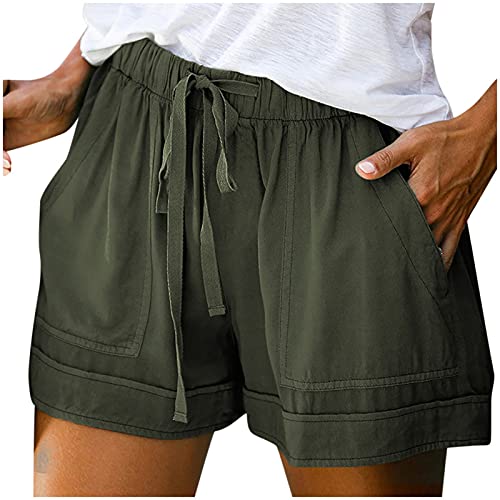 Damen-Shorts für den Sommer, elastische Taille, Leinen, breite Leinen, lässig, lockere Taille, Damen-Shorts, hochdünnes Bein, Hose, B-grün, L von Generic